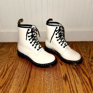 Dr. Martens women’s white patent leather boot